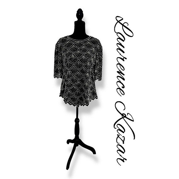 VINTAGE Laurence Kazar Bead and Sequin Zip Up Blouse Womens L Formal Top EUC! - Picture 1 of 15